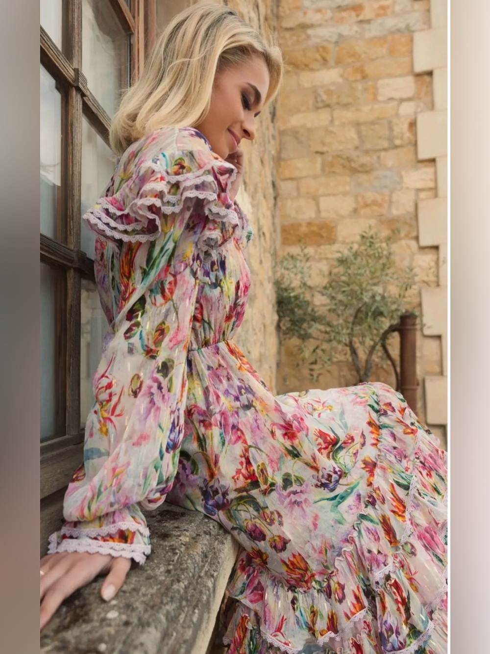 Mac Duggal Multicolor Long Sleeve Ruffle Detail Floral Shift Dress